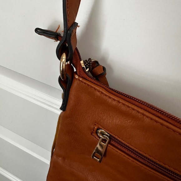 LaTique Crossbody Bag with Fringe and Rhinestones 9x9" - Picture 7 of 12